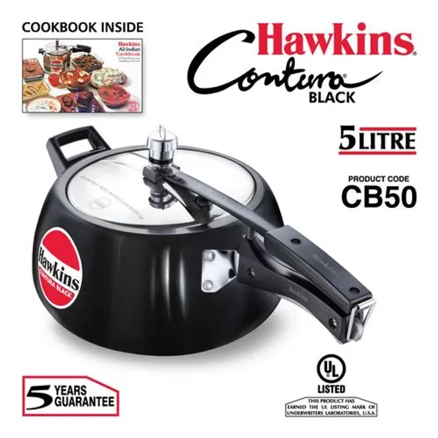Hawkins Contura Hard Anodised Black Inner Lid Pressure Cooker - With Handle, CB50, 5 l-5.webp